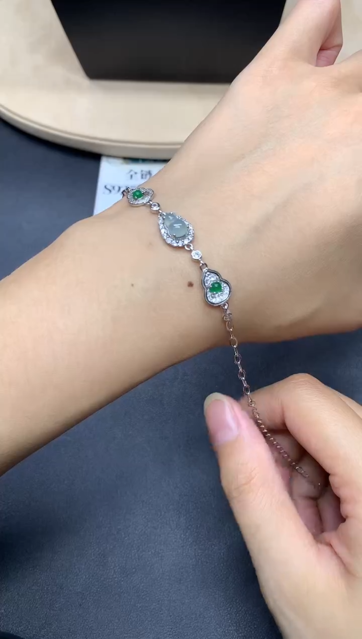 银S925镶嵌手链翡翠葫芦【无服务费】 