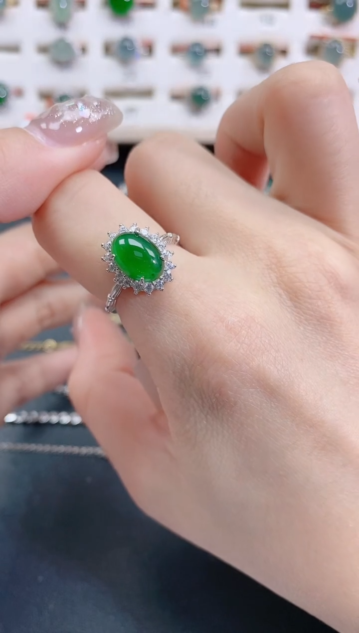 银S925镶嵌戒指翡翠天然翡翠
