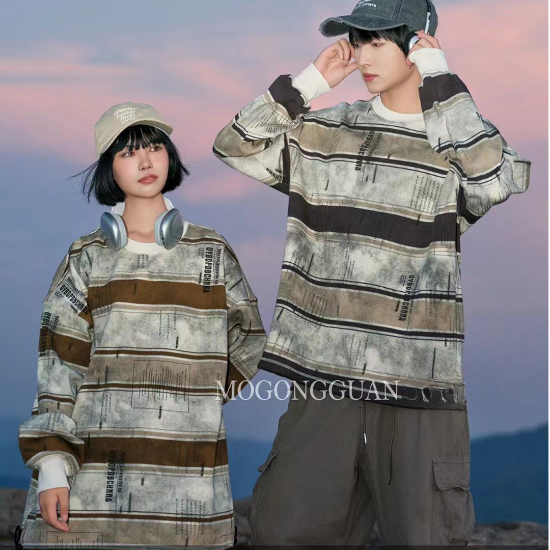 510205 韩版女童新款时尚儿童洋气百搭休闲加绒条纹卫衣