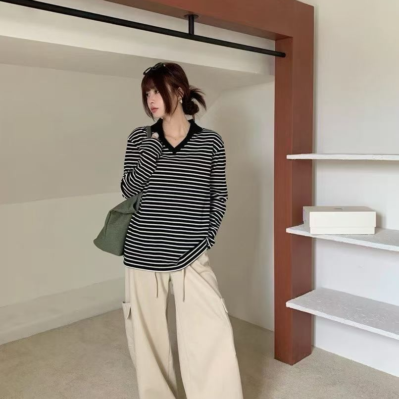 25-613款 条纹V领打底衫