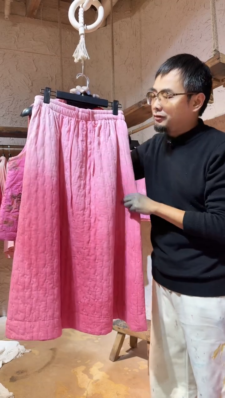 粉染麻料半裙植物染