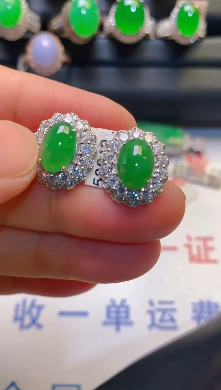 翡翠银S925镶嵌耳饰天然A货翡翠1