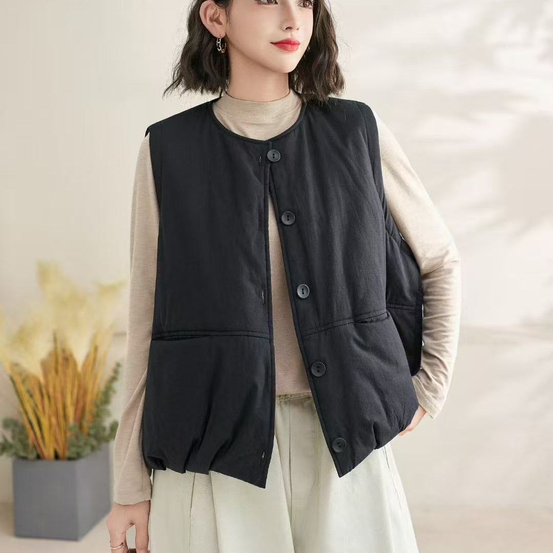 【悦兮】2025冬季新款宽松文艺百搭休闲夹棉时尚复古外穿女马夹2037