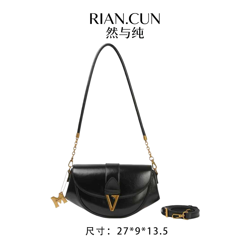 RAIN.CUN冬季2025新款轻奢设计单肩斜挎女包 SKL-5853-黑色