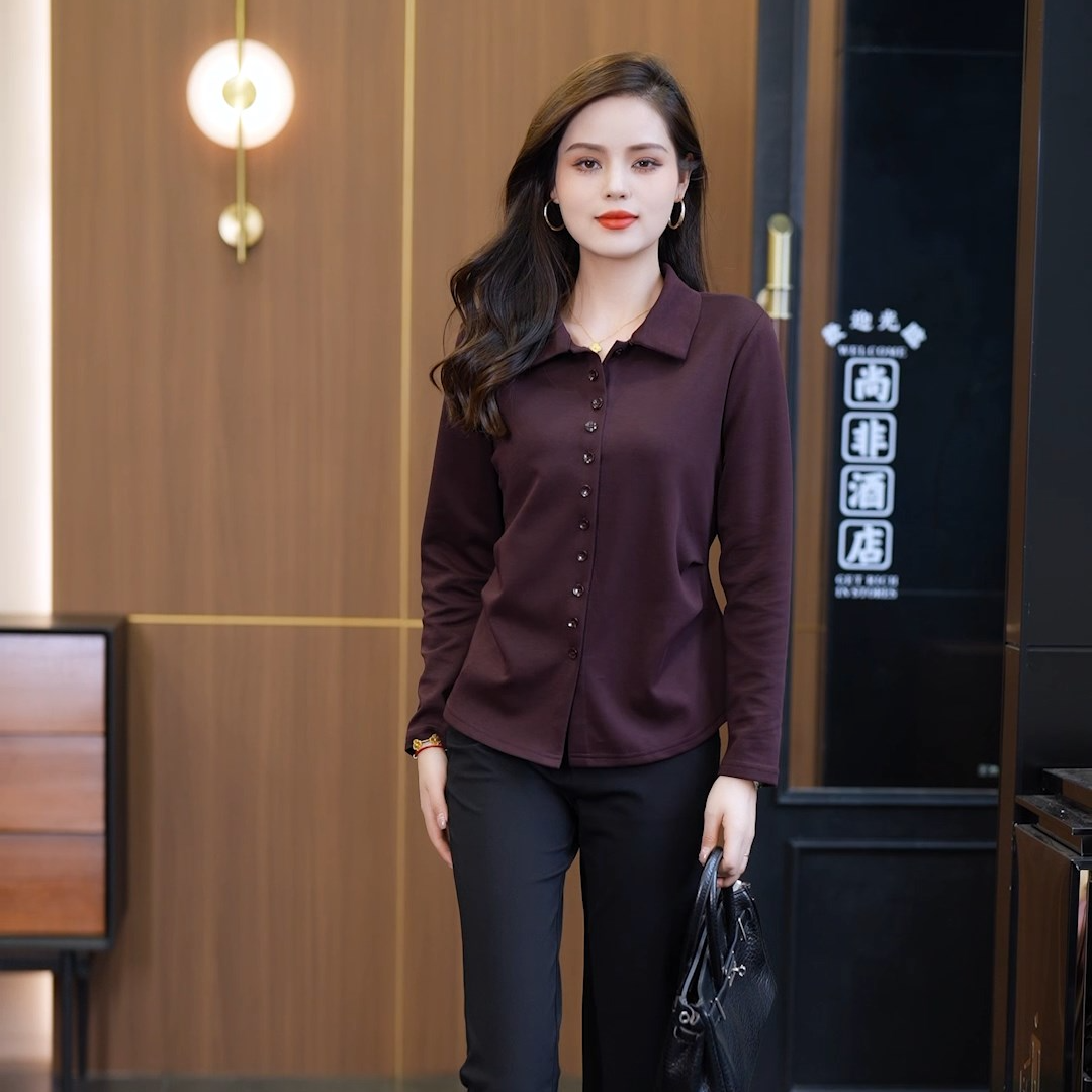 2025新款开衫6扣眼秋装简约纯色收腰衬衫扣女气质百搭打底上衣