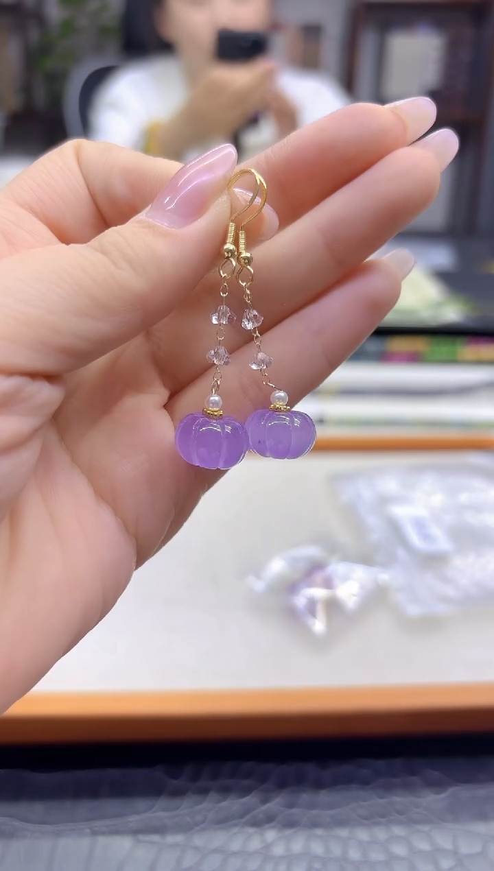 14K金镶嵌翡翠耳饰DIY款E931