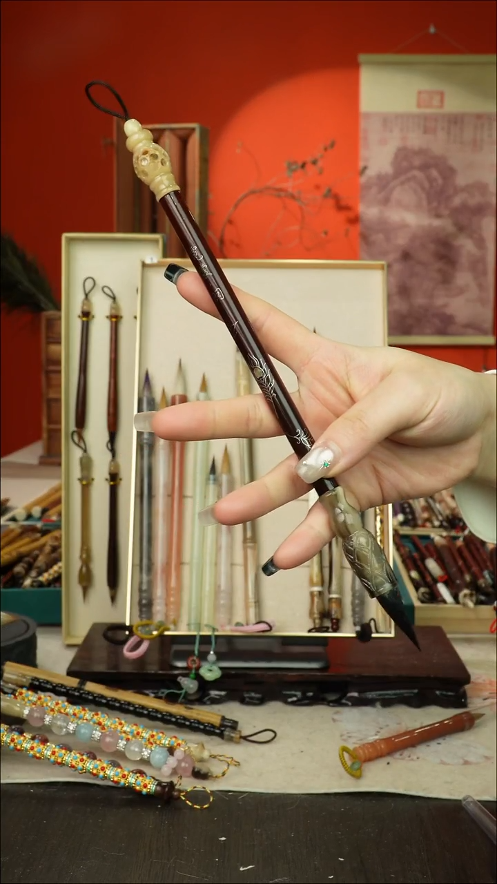 16号闪孤品高货毛笔链接 清水试笔 蘸墨不退