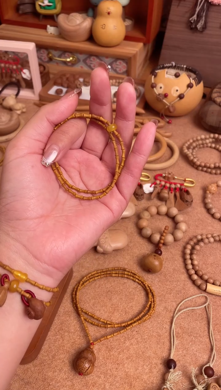 桃核竹节双圈黄跑环款手链备注手围