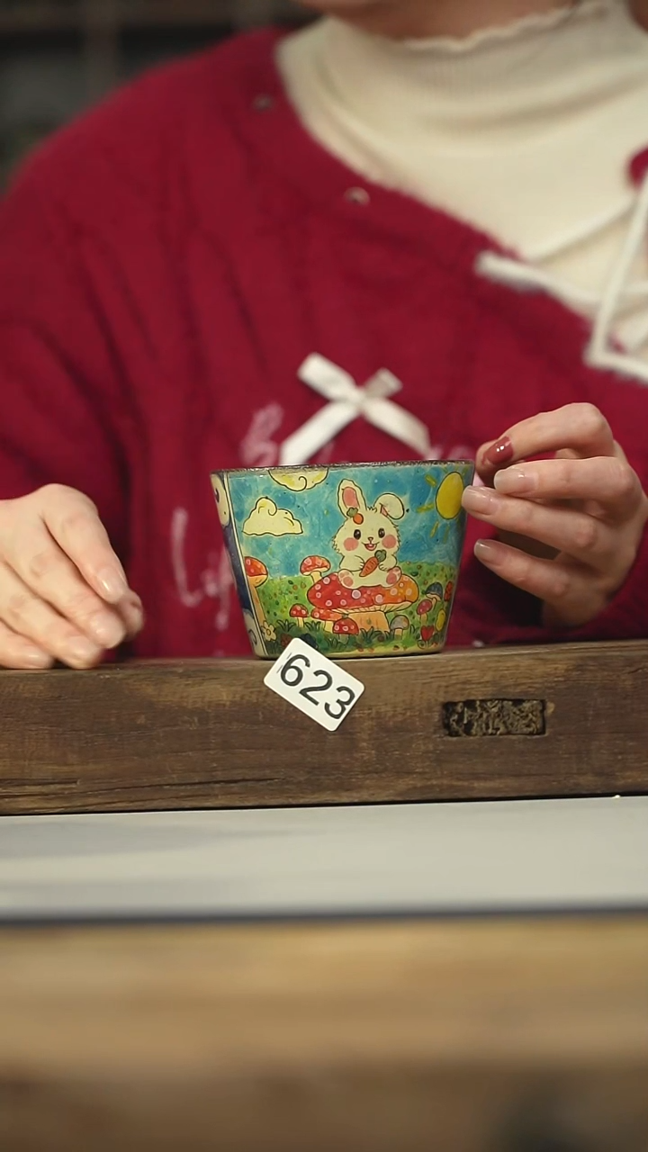 设计师手作款迷糊手绘手握杯