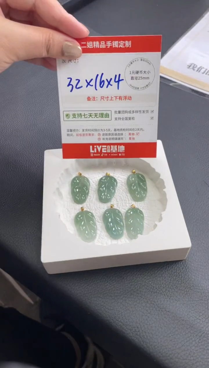 18K金镶嵌挂件翡翠叶子FL5配绳/多样性发其一CP