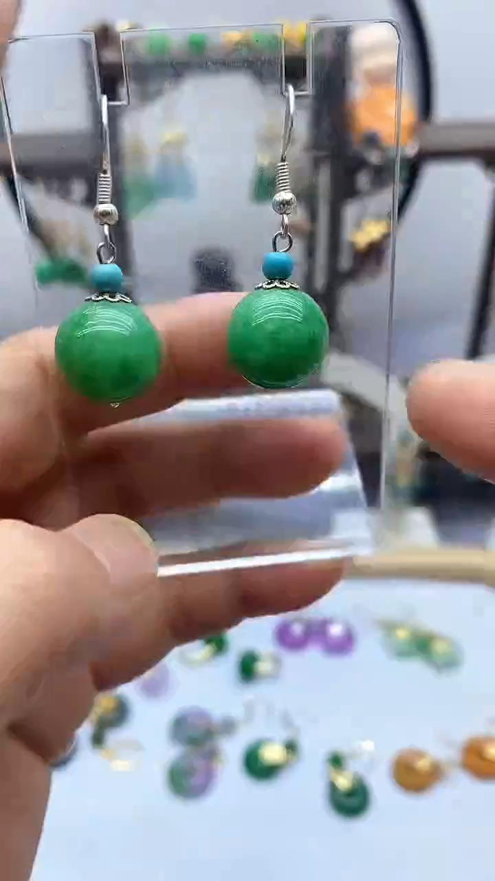 石英质玉（非洲翠）银S925镶嵌耳饰32