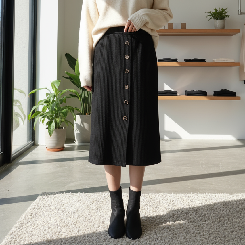 秋冬新款黑色高腰显瘦直筒半身裙W122
