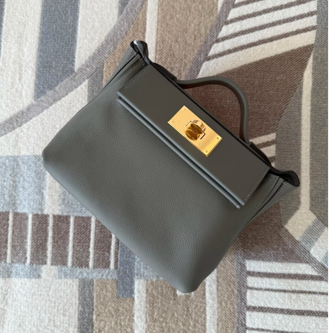 99新 Hermes/爱马仕 小花Jerry2424 Mini 21 积雨云灰U刻 金扣