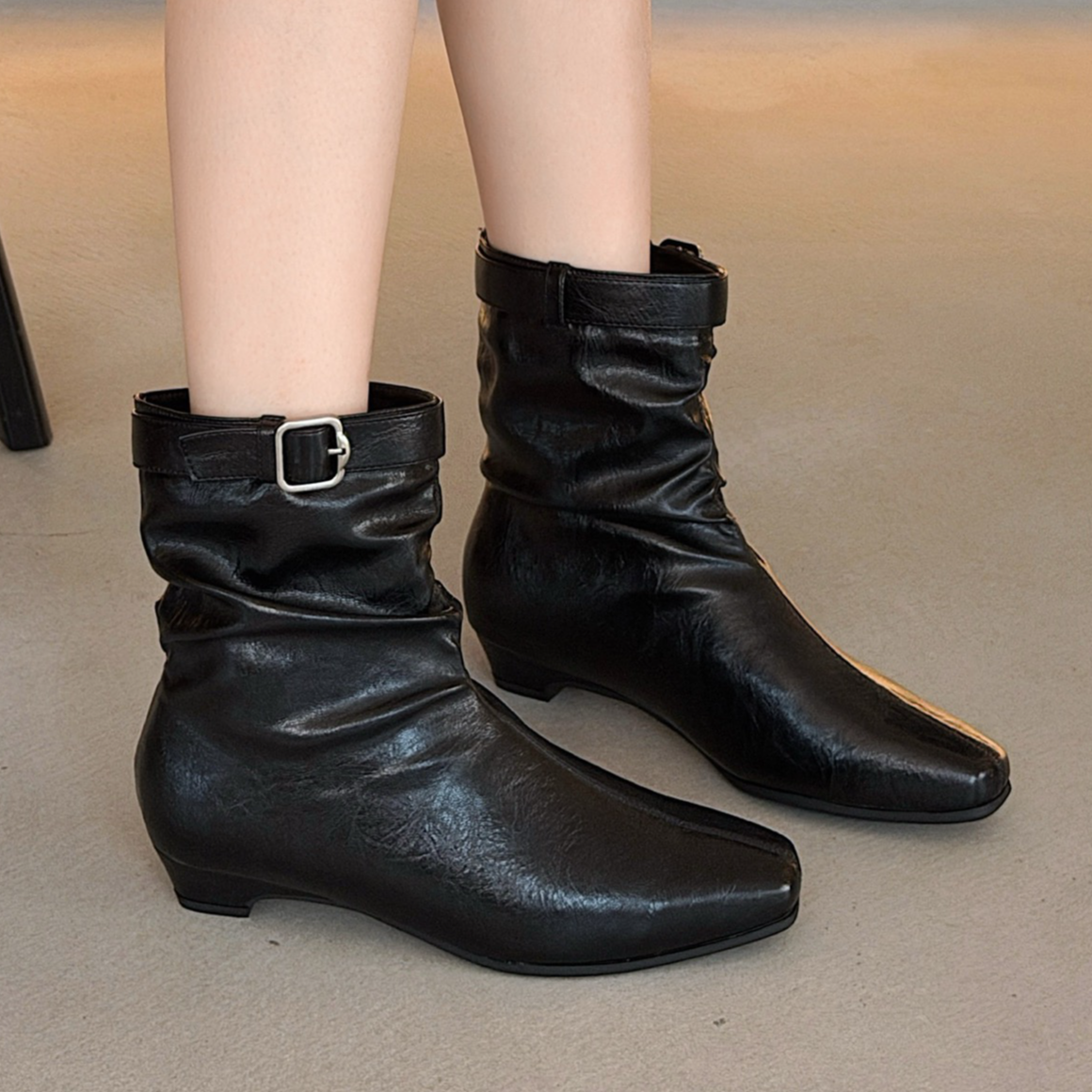 低跟羊皮加绒瘦瘦靴66889