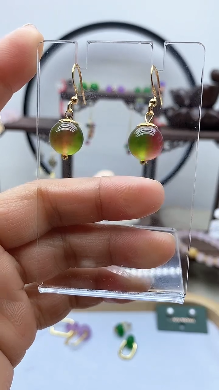 【闪购商品】西瓜碧玺耳饰银S925镶嵌42