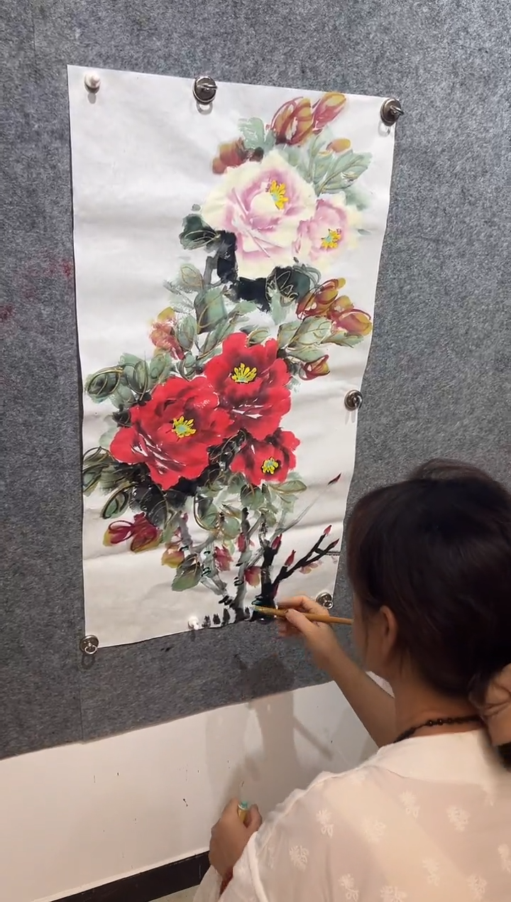国画任秀英原创牡丹45*90厘米/画芯/国色天香