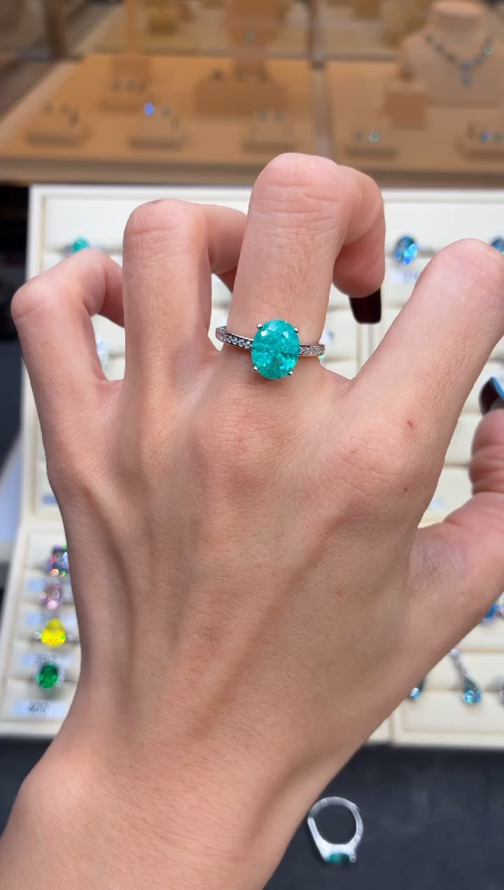 6ct碧玺（处理） 无品牌 925银 轻奢感冰裂霓虹电光蓝系列