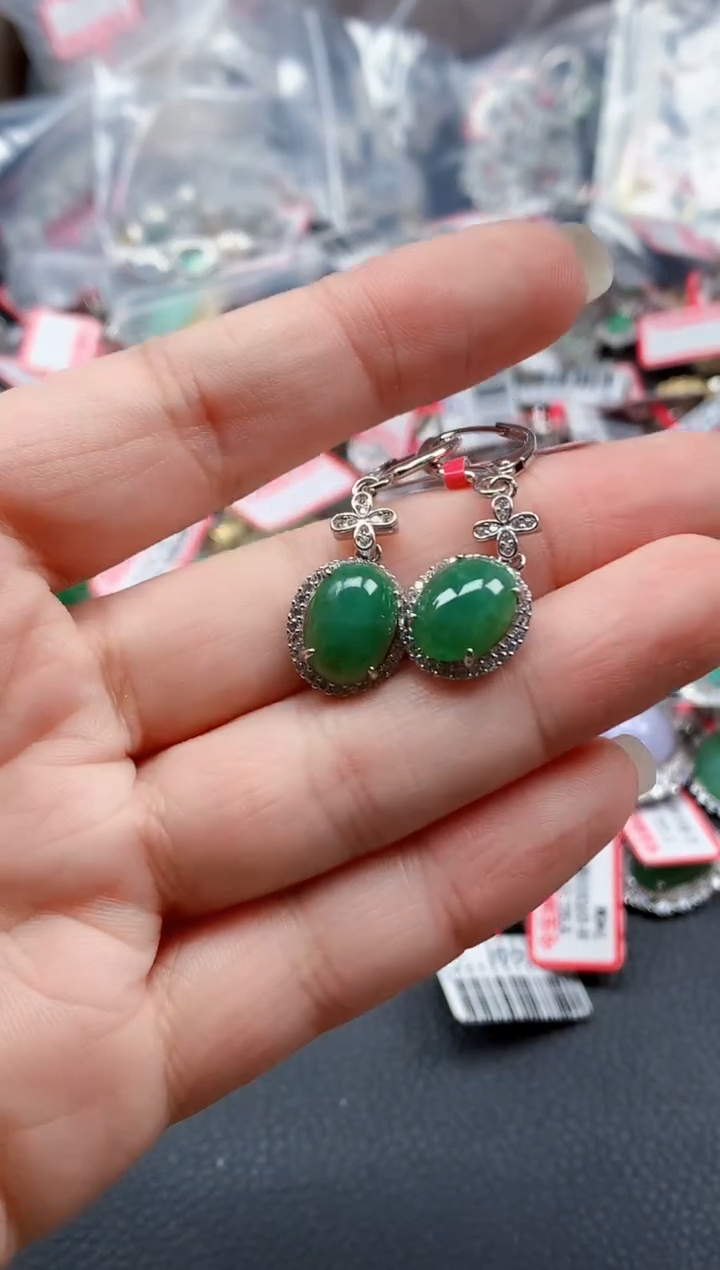 银S925镶嵌戒指翡翠天然A货缅甸翡翠