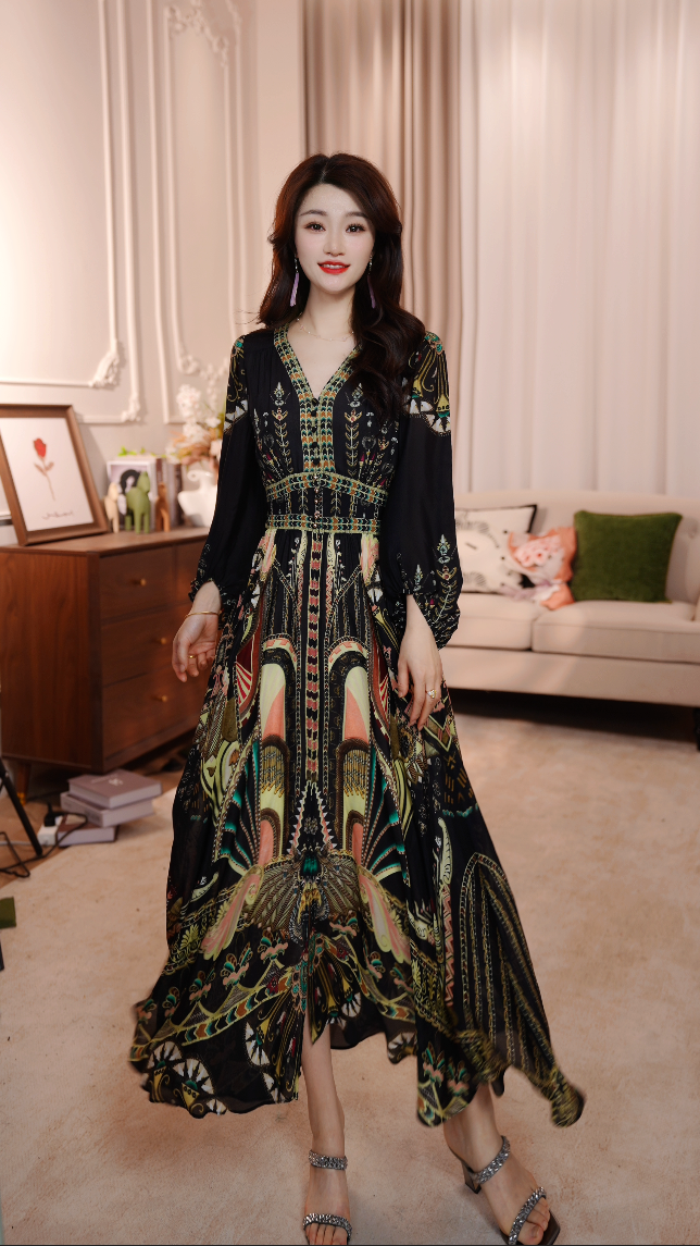 【雅典娜】限量版 定位花时尚名媛风优雅气质收腰高端连衣裙