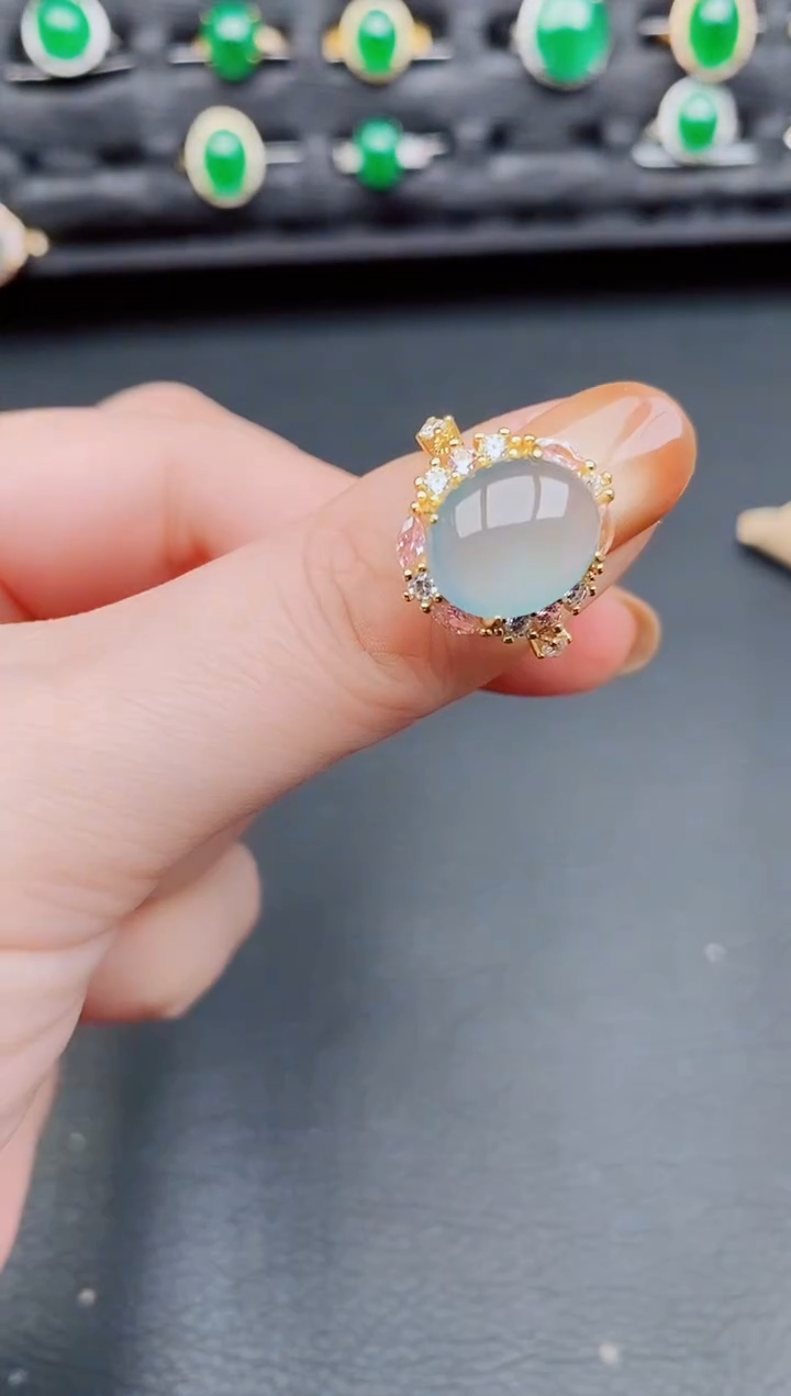 【闪购商品】翡翠戒指银S925镶嵌天然a货翡翠80