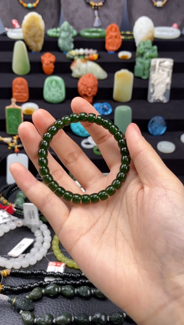 【闪购商品】和田玉-未镶嵌7mm碧玉极致手串