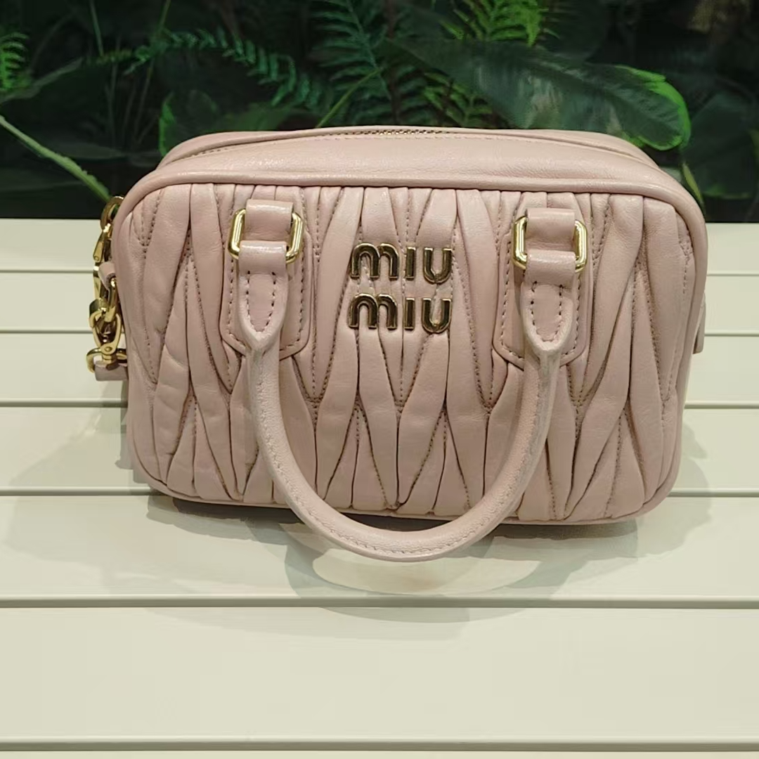 95新 MIU MIU/缪缪 缪缪褶皱粉色保龄球/NMH
