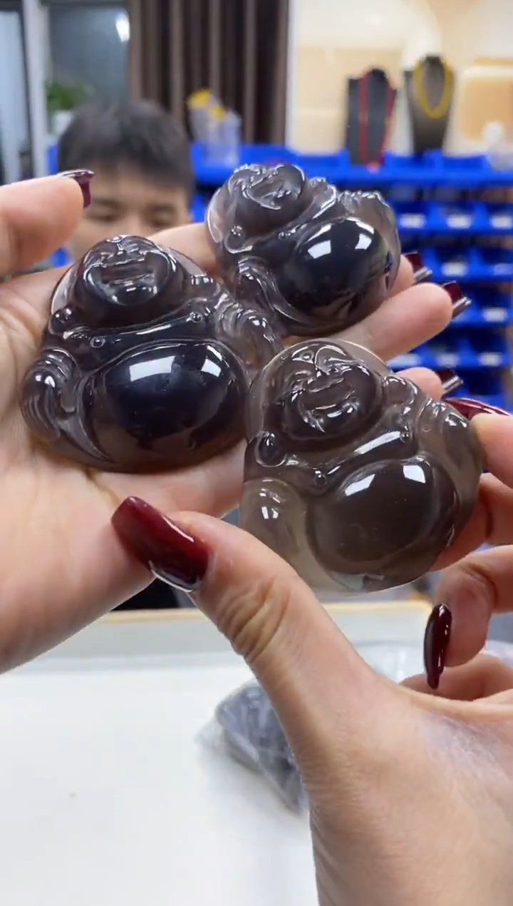 未镶嵌吊坠(赠链)玛瑙/玉髓黑冰烟灰佛公 多样性发一