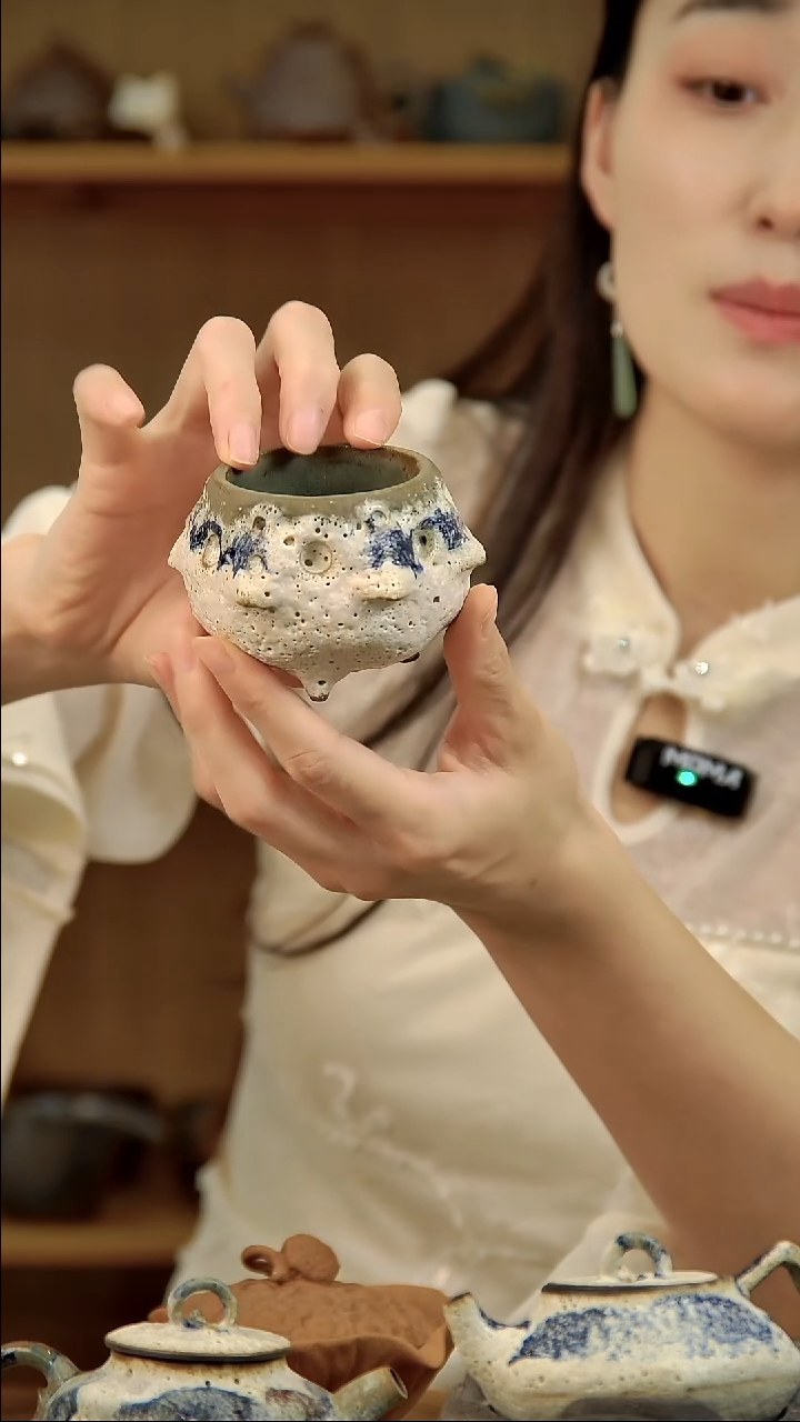 言野手作 粉引双层主人杯