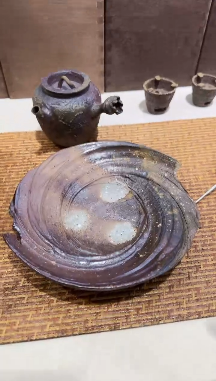 境秋 柴烧粗陶壶承