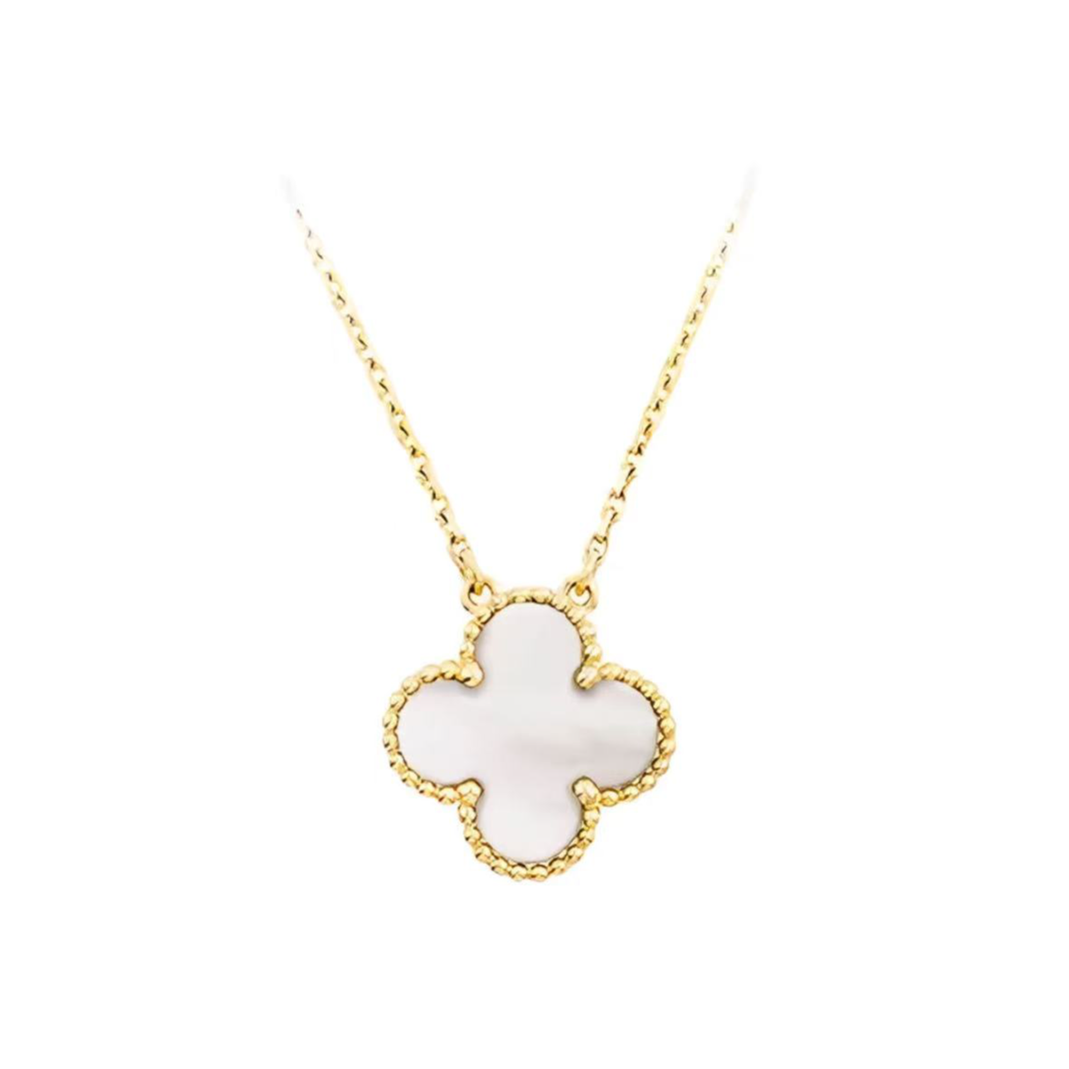 99新 梵克雅宝 全套保卡新扣四叶草18K黄金镶嵌白母贝中号项链