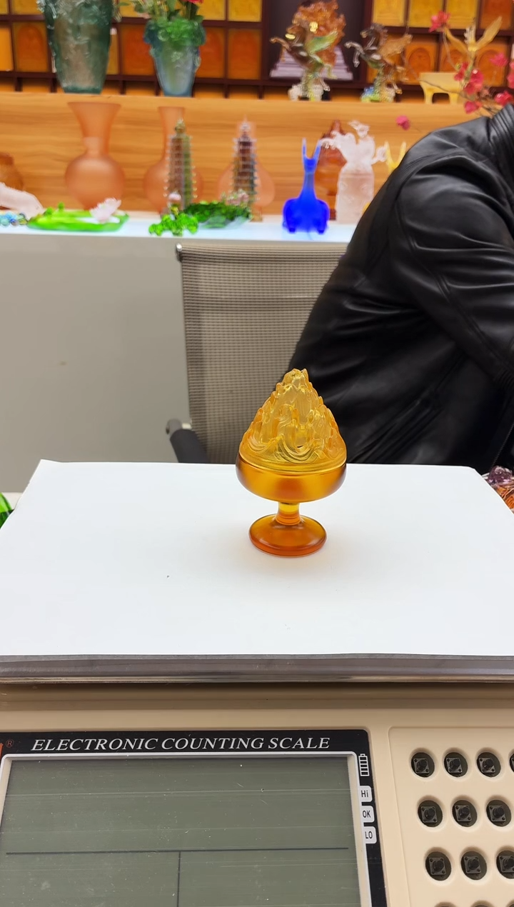 手工艺品琉璃博山炉琥珀色小号10公分