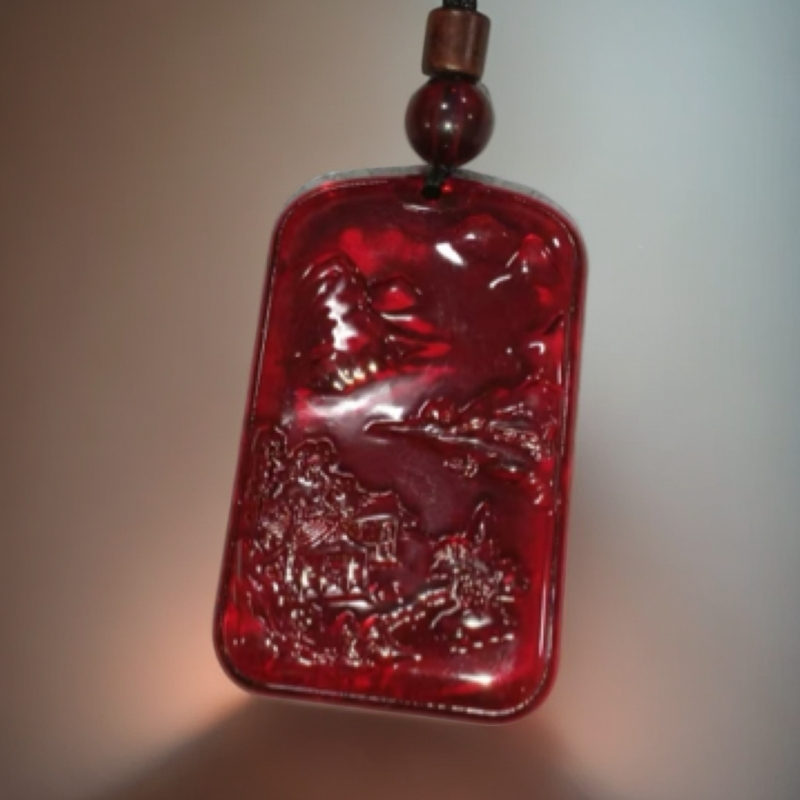 ｛老三高端甄选}B45红色山水吊坠