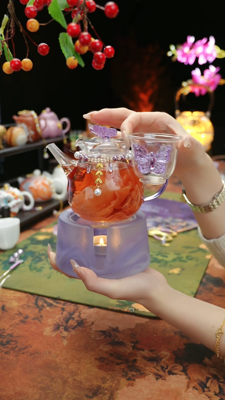 【闪购商品】紫色温茶台+茶壶+链子+杯子