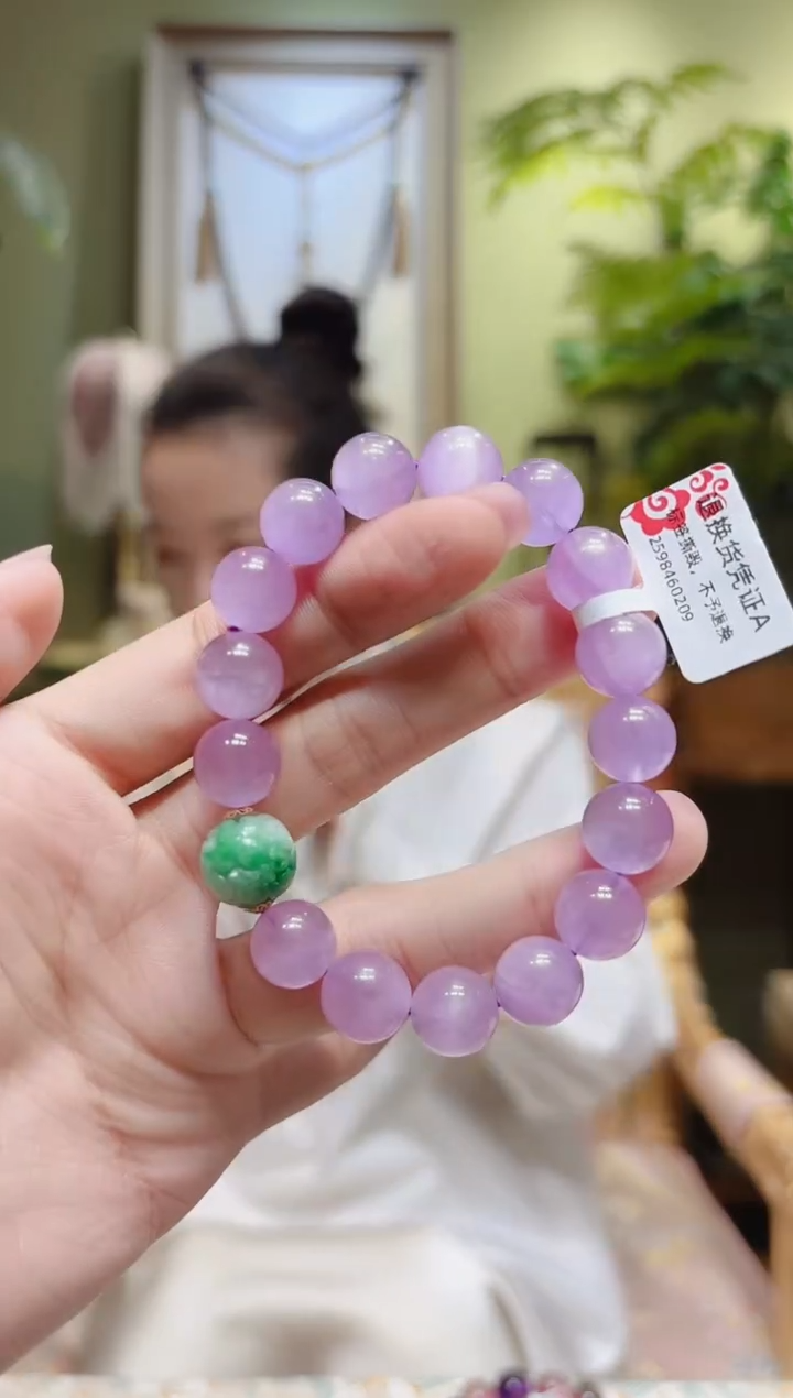 【闪购商品】锂辉石手串18K金镶嵌翡翠回纹紫锂辉手串