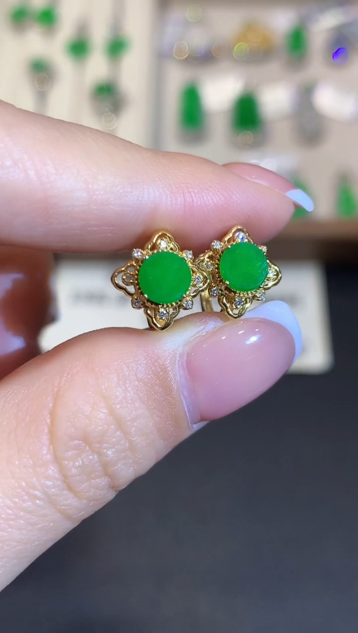 翡翠18K金镶嵌耳饰L0000待定多样性发其一