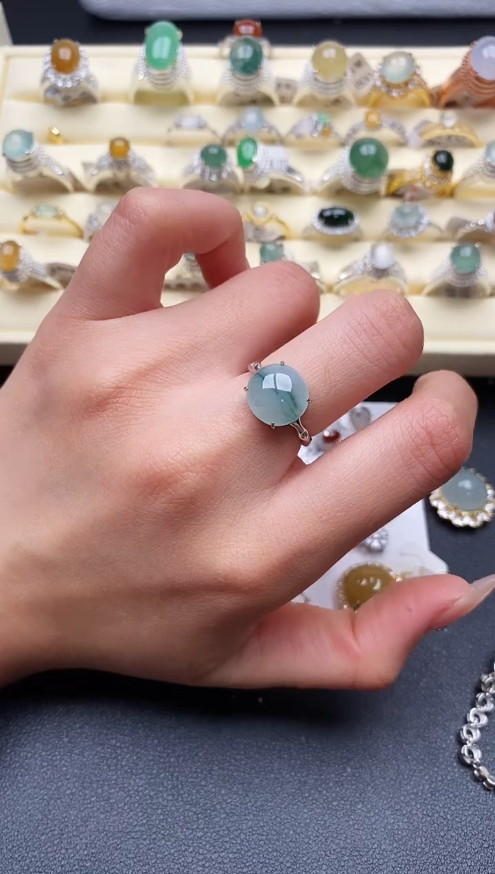 【闪购商品】翡翠戒指银S925镶嵌7777777+7