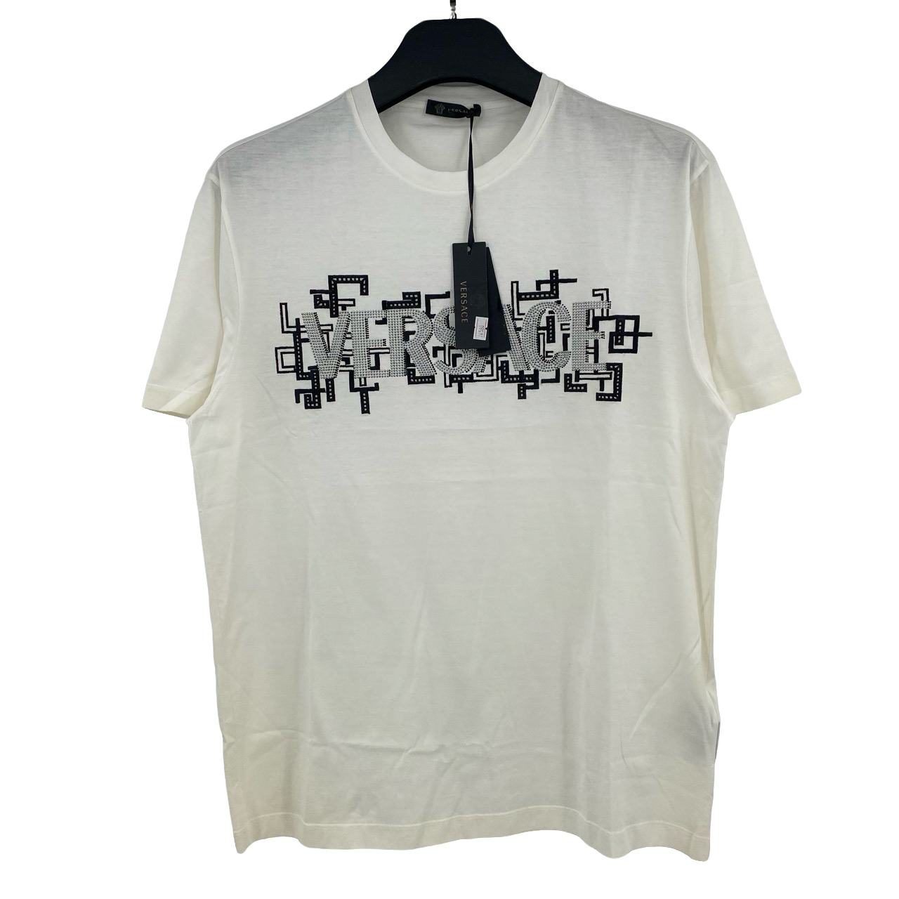全新未使用 VERSACE/范思哲 烫钻字母LOGO短袖 叶子067