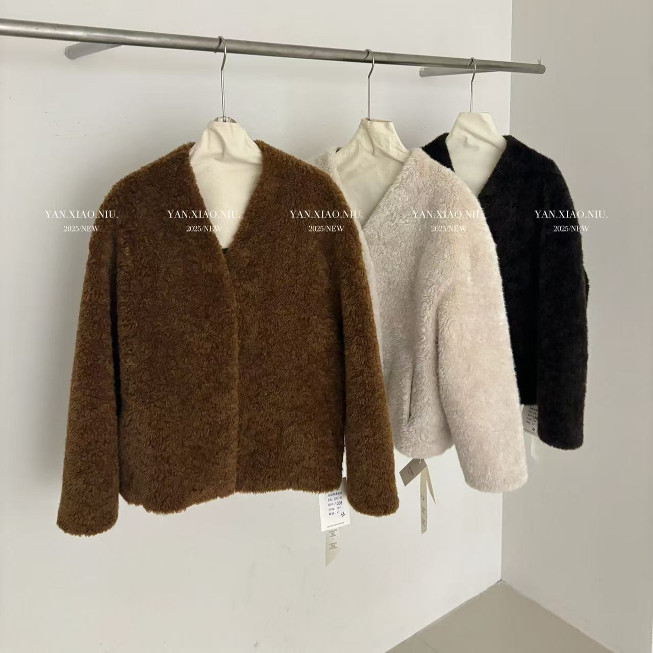 琥珀色特调 韩档口实拍无领仿羊羔毛外套1308