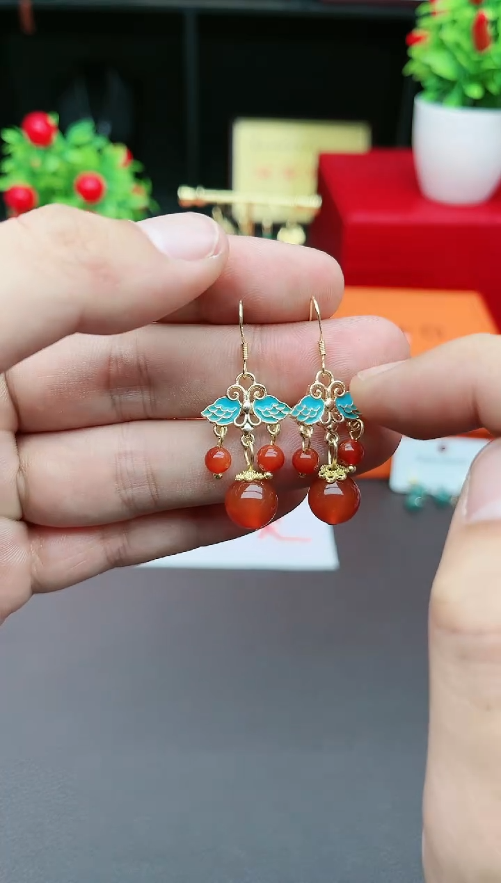 【闪购商品】南红玛瑙耳饰银S925镶嵌530000