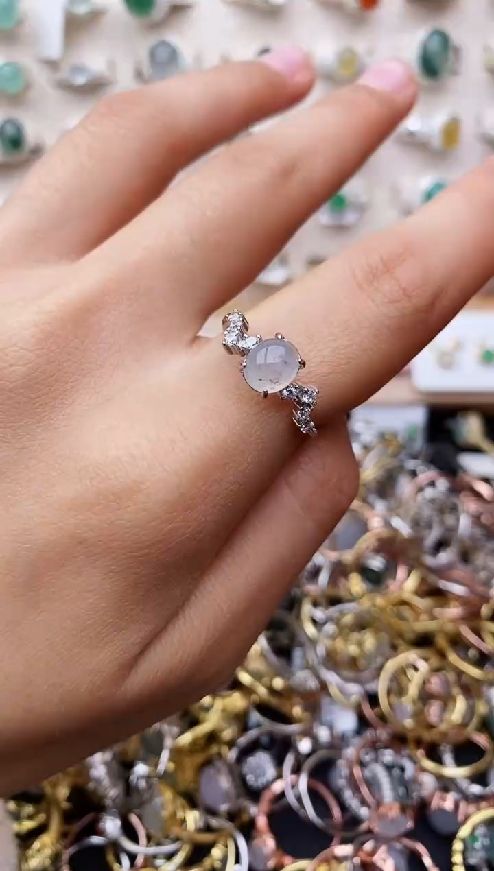 【闪购商品】翡翠戒指银S925镶嵌缅甸翡翠