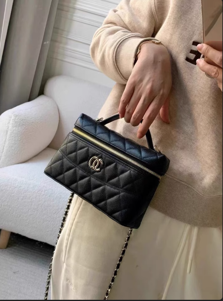 小香风25C扁盒子包化妆包牛皮精致手提小包链条手机包单肩斜挎包