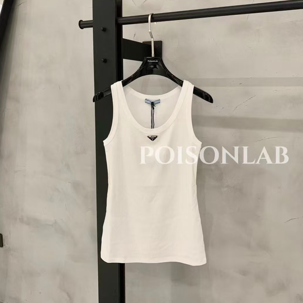 全新未使用 Prada/普拉达 白色金属三角标Logo工字背心/PoisonLab