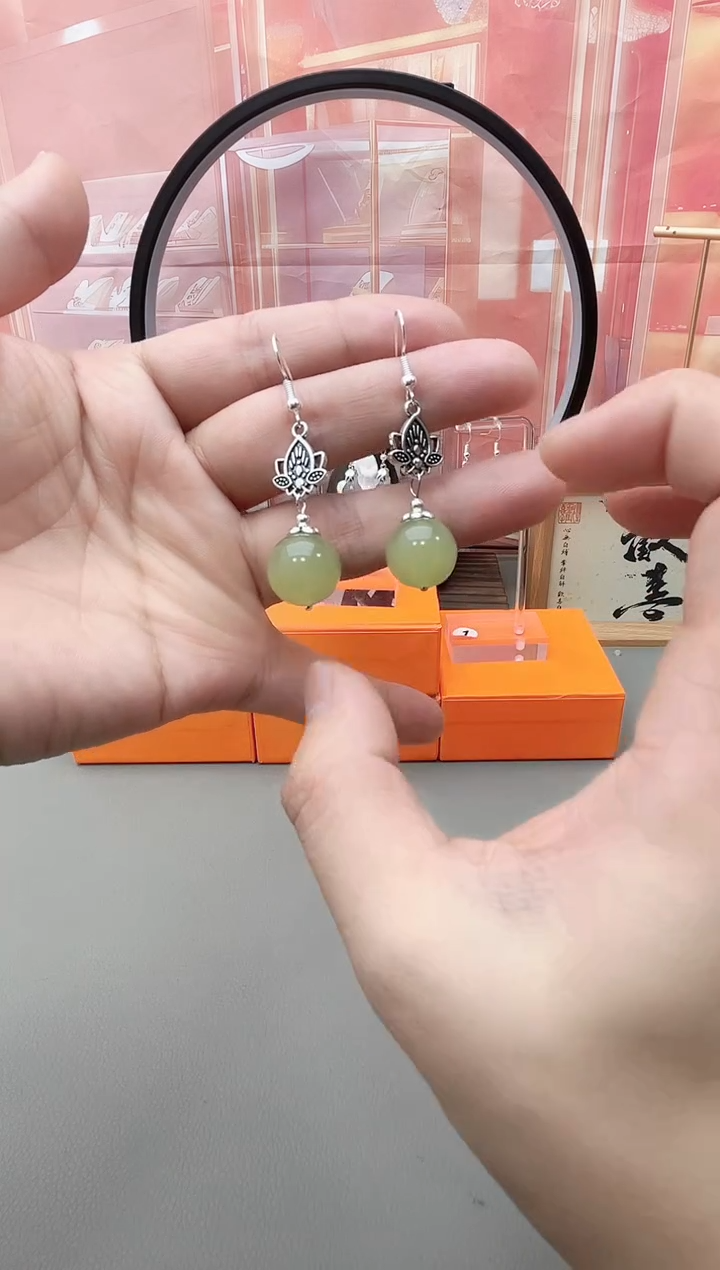 银S925镶嵌东陵石耳饰y284