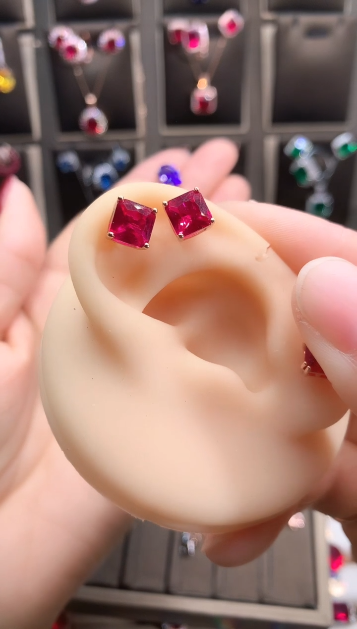 【闪购商品】红宝石耳饰银S925镶嵌玫瑰金6