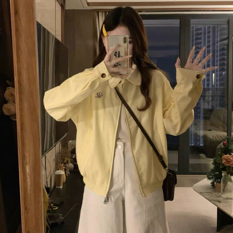 小香风巨好看的黄色翻领外套女2025新款小个子早秋季短款夹克上衣