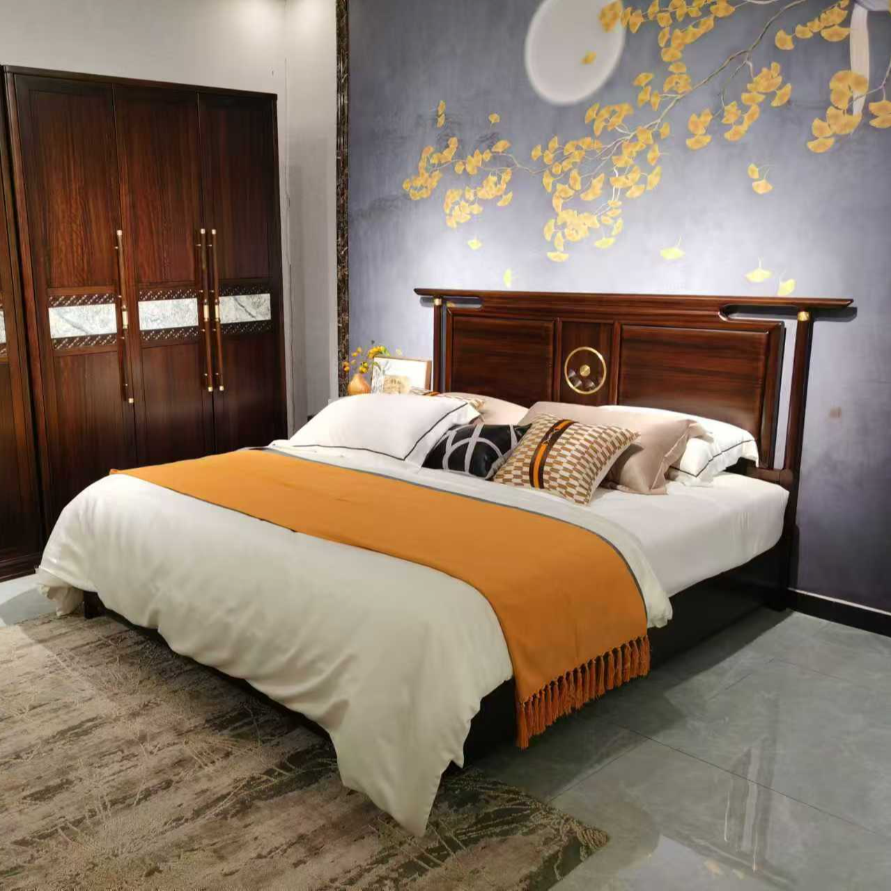 HY床----黑檀木全实木时尚轻奢官帽古典新中式床大床储物高箱简约