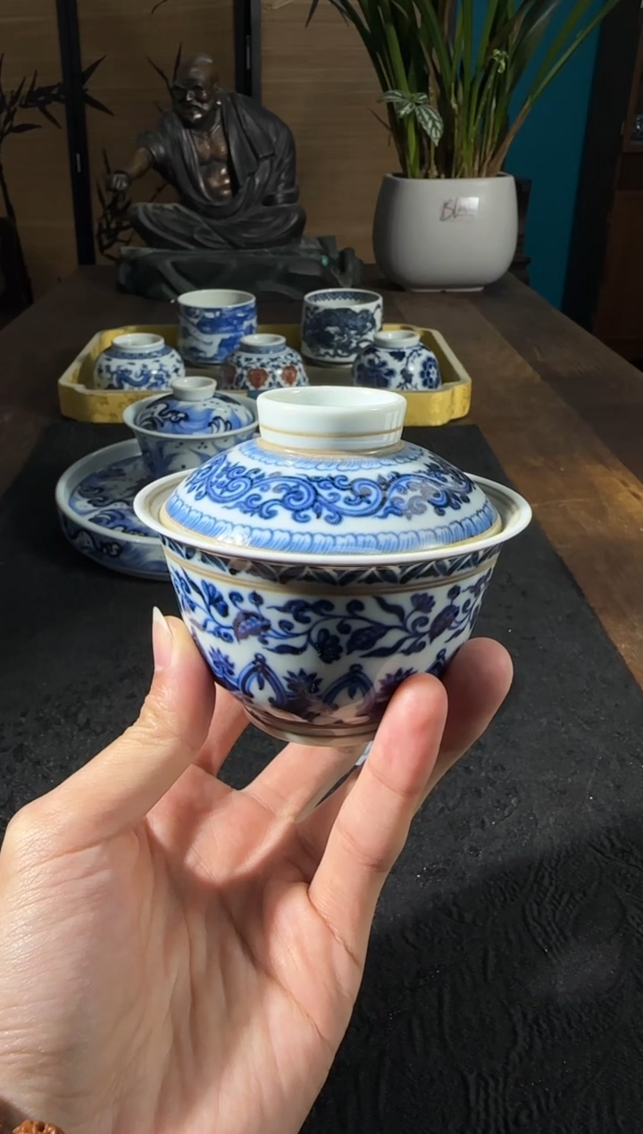 景德镇青花盖碗，，