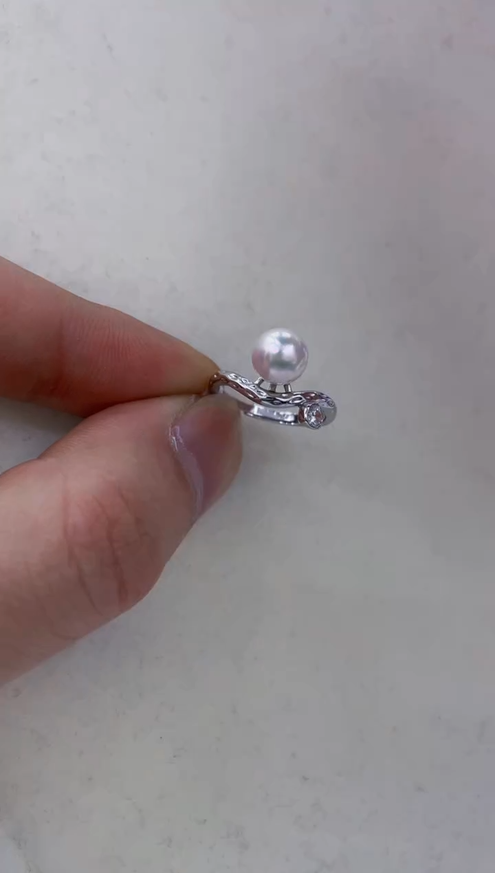 银S925镶嵌戒指海水珍珠   