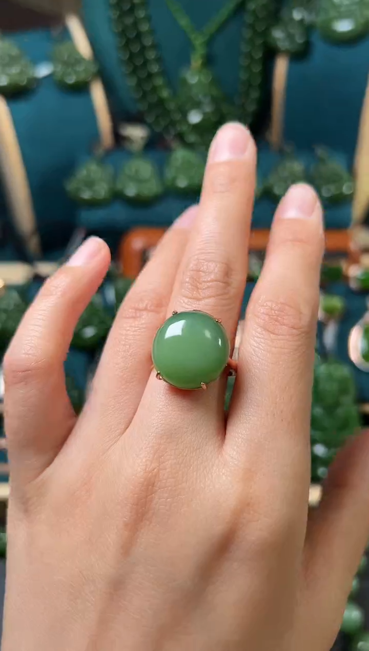 【闪购商品】和田玉（碧玉）戒指银S925镶嵌碧玉