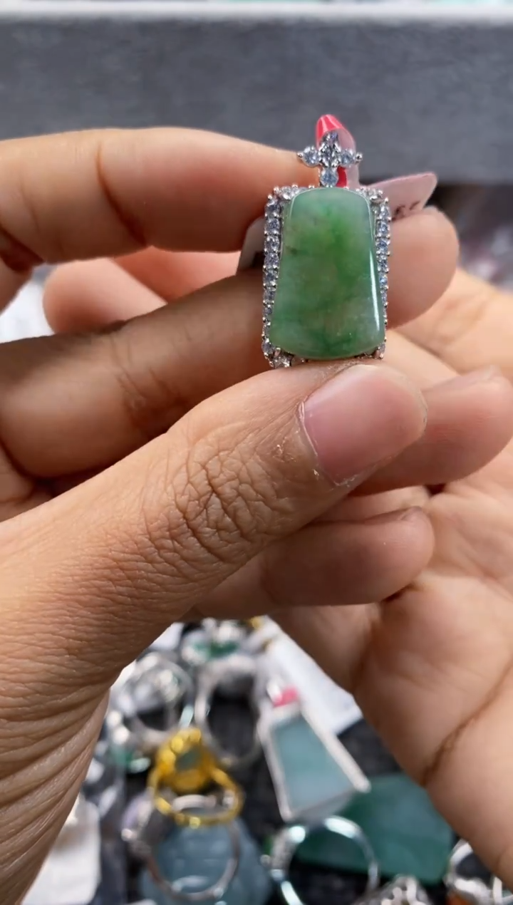 银S925镶嵌戒指翡翠555      2